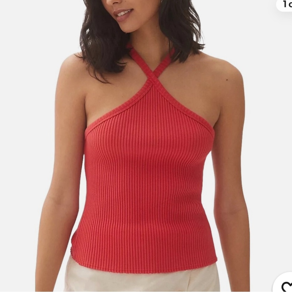 T.La Red Ribbed Fitted Tank Top
